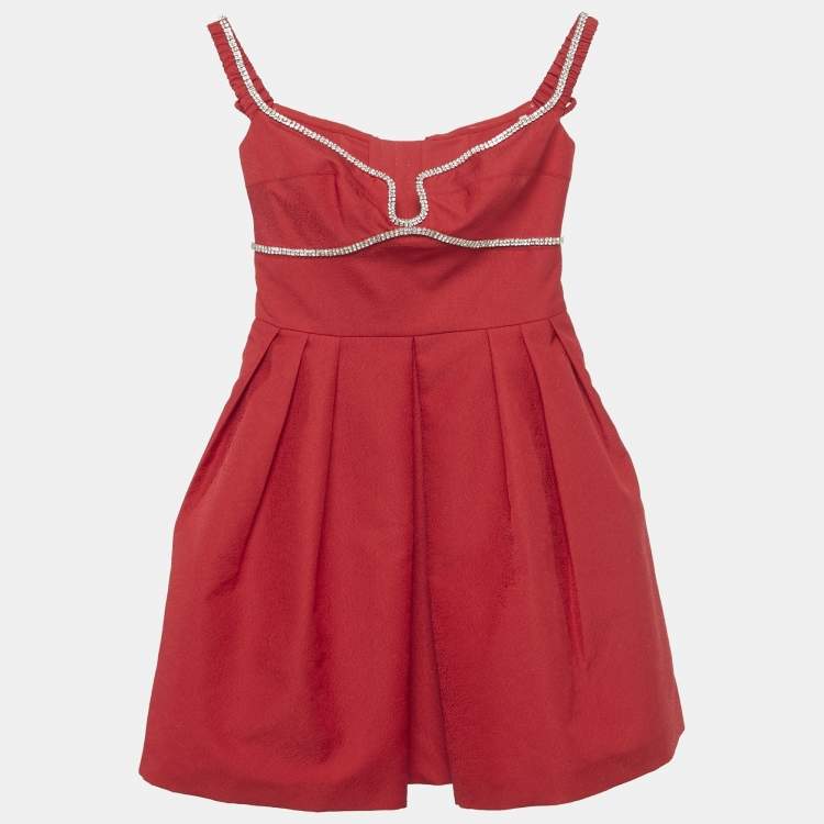 Pre Owned Self-Portrait Red Textured Crepe Diamante Detail Mini Dress S
