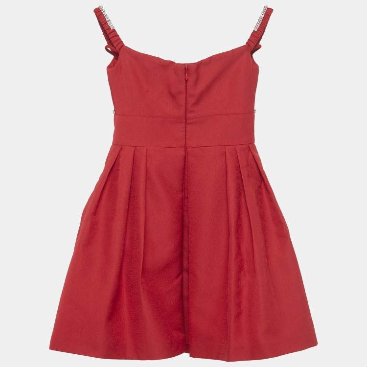 Pre Owned Self-Portrait Red Textured Crepe Diamante Detail Mini Dress S