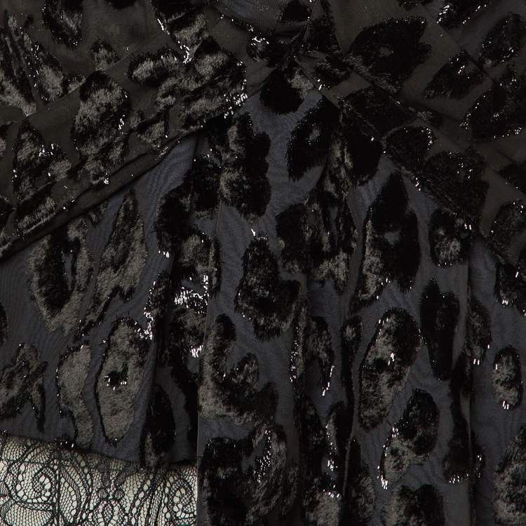 Pre Owned Self-Portrait Black Lurex Devore Twisted Peplum Top M