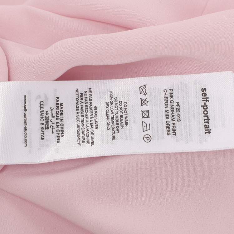 Pre Owned Self-Portrait Pink Gingham Print Chiffon Pleated Midi Dress M