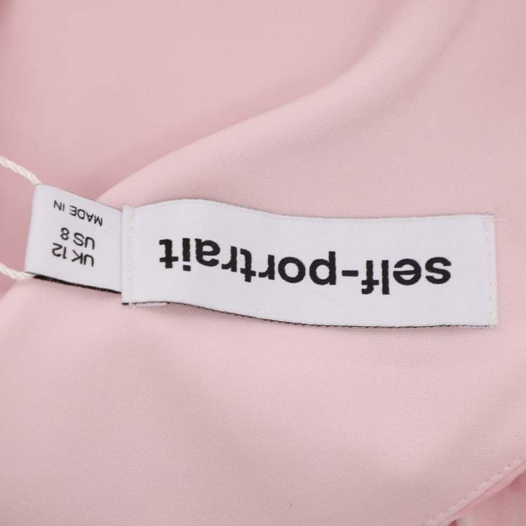 Pre Owned Self-Portrait Pink Gingham Print Chiffon Pleated Midi Dress M