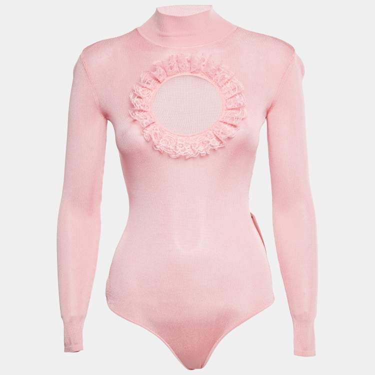 Pre Owned Self-Portrait Residency x Christopher Kane Pink Cut-Out Knit Bodysuit XS