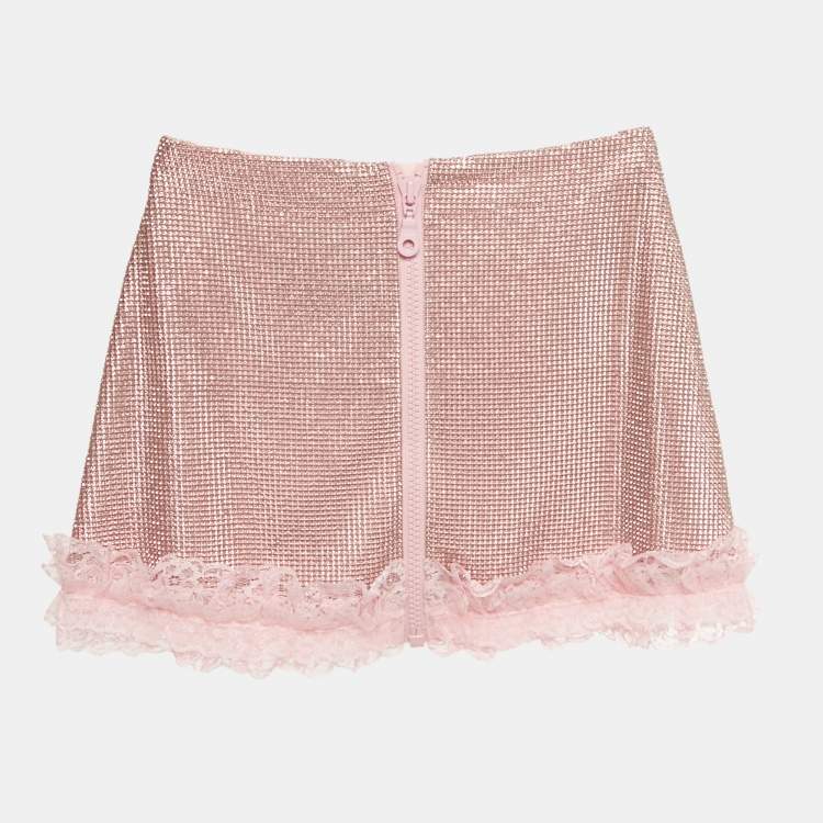 مملوكة مسبقًا Self-Portrait Residency x Christopher Kane Pink Crystal Fishnet Mini Skirt S