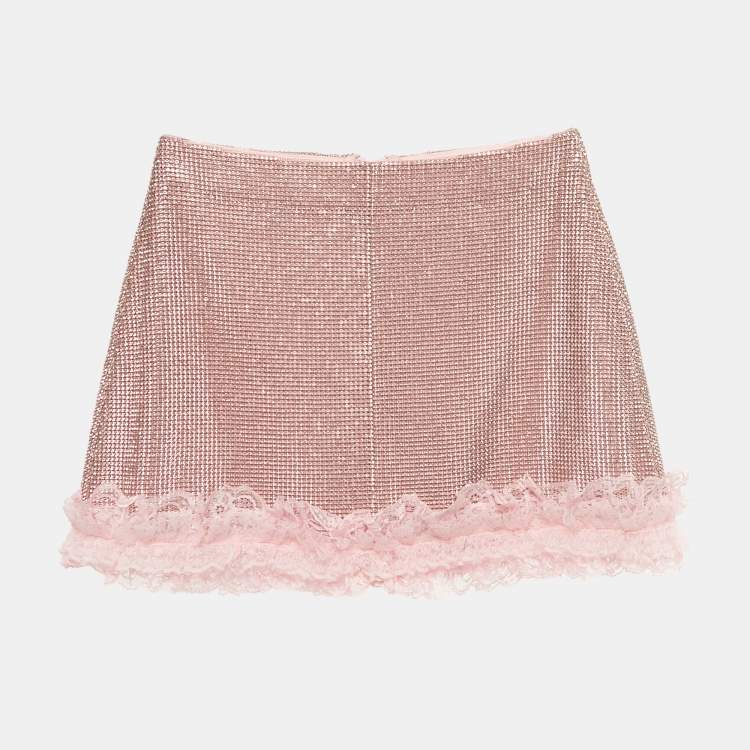مملوكة مسبقًا Self-Portrait Residency x Christopher Kane Pink Crystal Fishnet Mini Skirt S