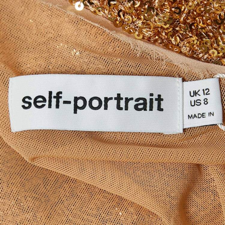Pre Owned Self-Portrait Gold Sequin Asymmetric Top M