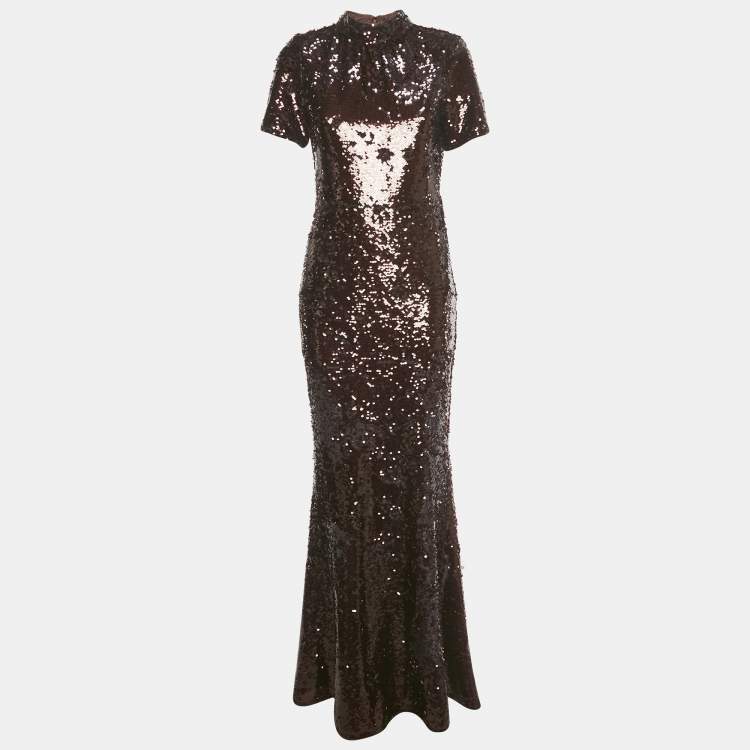 Pre Owned Self-Portrait Brown Sequin Maxi Dress M