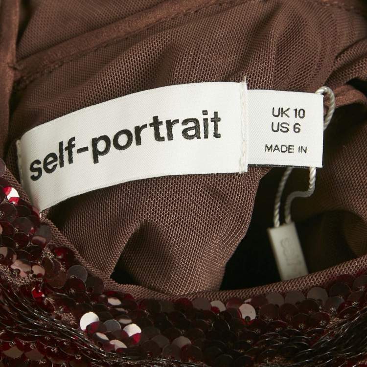 Pre Owned Self-Portrait Brown Sequin Maxi Dress M