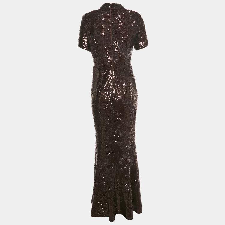 Pre Owned Self-Portrait Brown Sequin Maxi Dress M