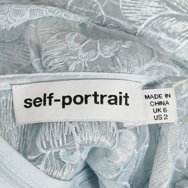 Pre Owned Self-Portrait Sea Blue Lace Ruched Midi Dress S