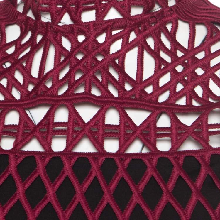 Pre Owned Self Portrait Burgundy Cutout Lace Sleeveless Crop Top S