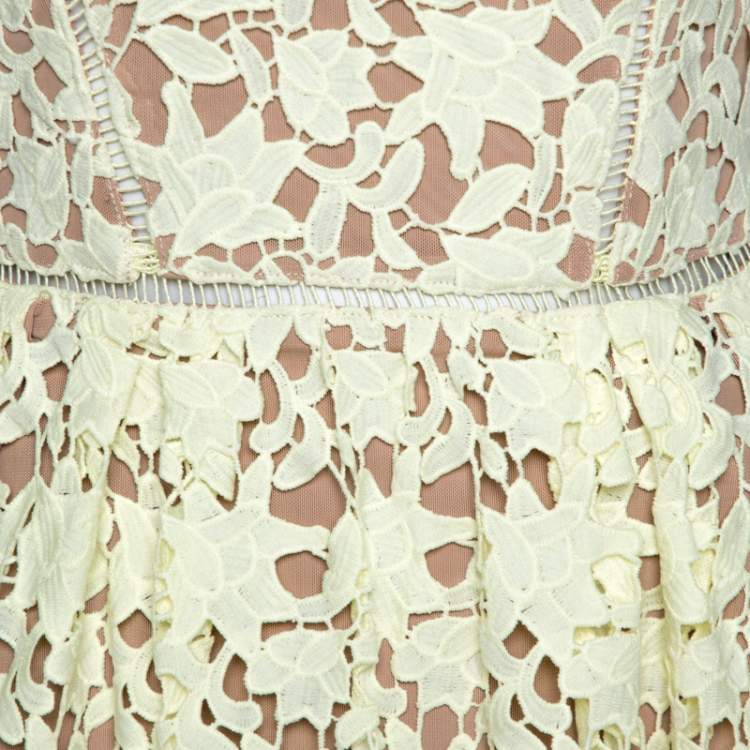 Pre Owned Self Portrait Pale Yellow Floral Guipure Lace Azaelea Midi Dress L