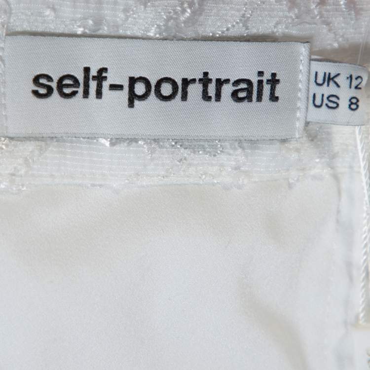 Pre Owned Self Portrait White Fil Coupe Ruffled One Shoulder Top M