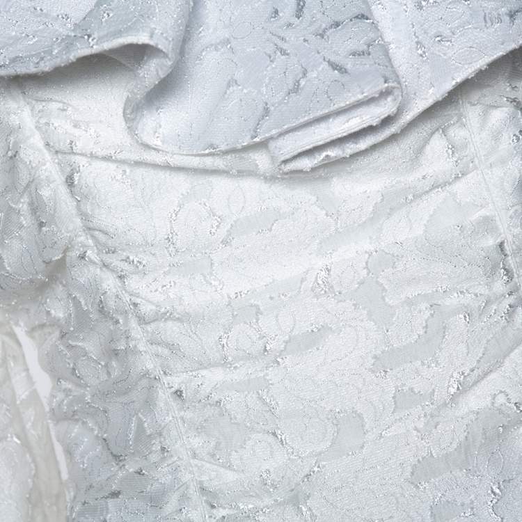 Pre Owned Self Portrait White Fil Coupe Ruffled One Shoulder Top M