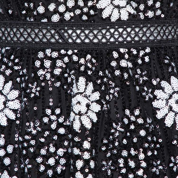 Pre Owned Self Portrait Black Starlet Deco Sequin Tiered Midi Dress S