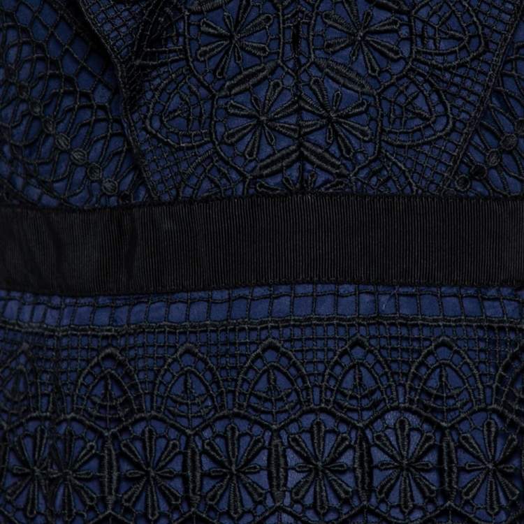 مملوكة مسبقًا Self-Portrait Black & Navy Spiral Panel Lace Midi Dress M