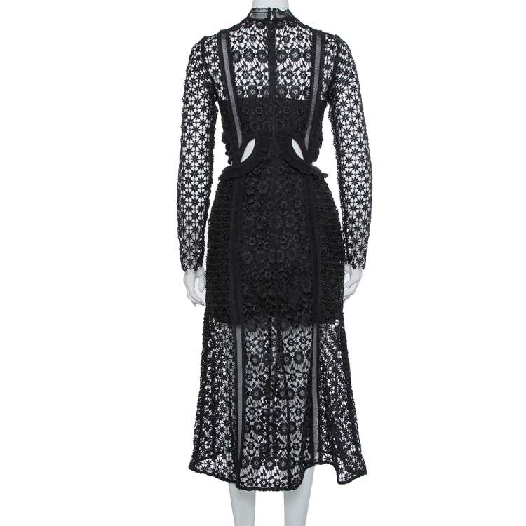 مملوكة مسبقًا Self-Portrait Black Guipure Lace Payne Cutout Midi Dress S