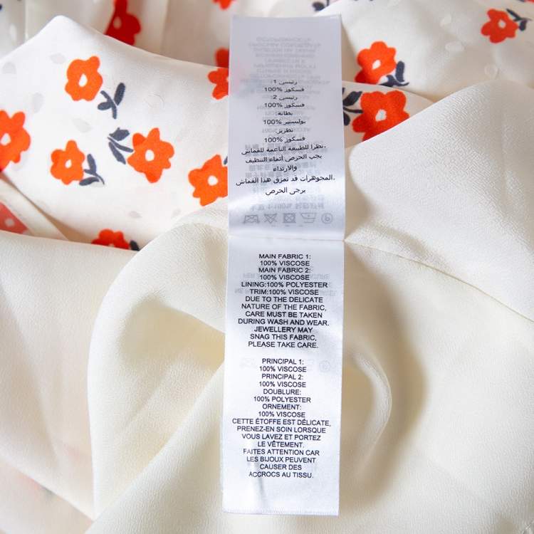Pre Owned Self-Portrait Cream Floral Printed Satin Asymmetric Skirt M