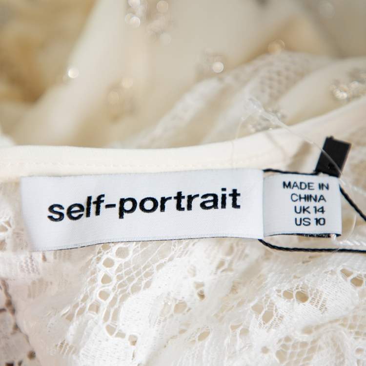Pre Owned Self Portrait Cream Fil Coupe & Lace Ruffle Detail Maxi Dress L