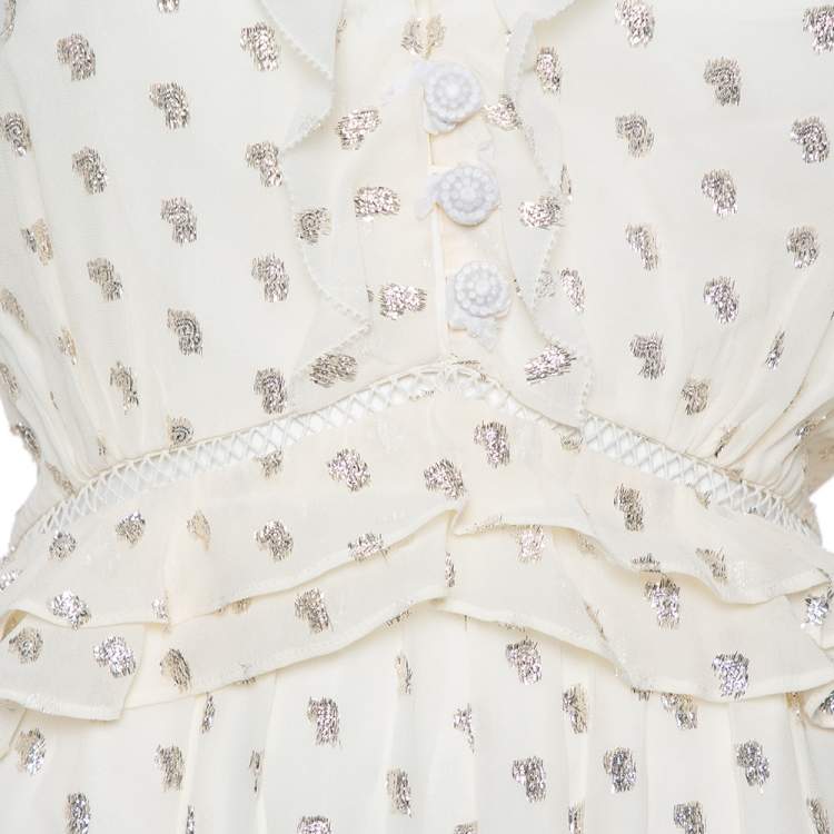 Pre Owned Self Portrait Cream Fil Coupe & Lace Ruffle Detail Maxi Dress L