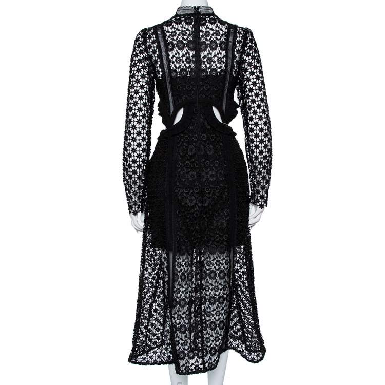 Pre Owned Self Portrait Black Guipure Lace Cutout Detail Maxi Dress M