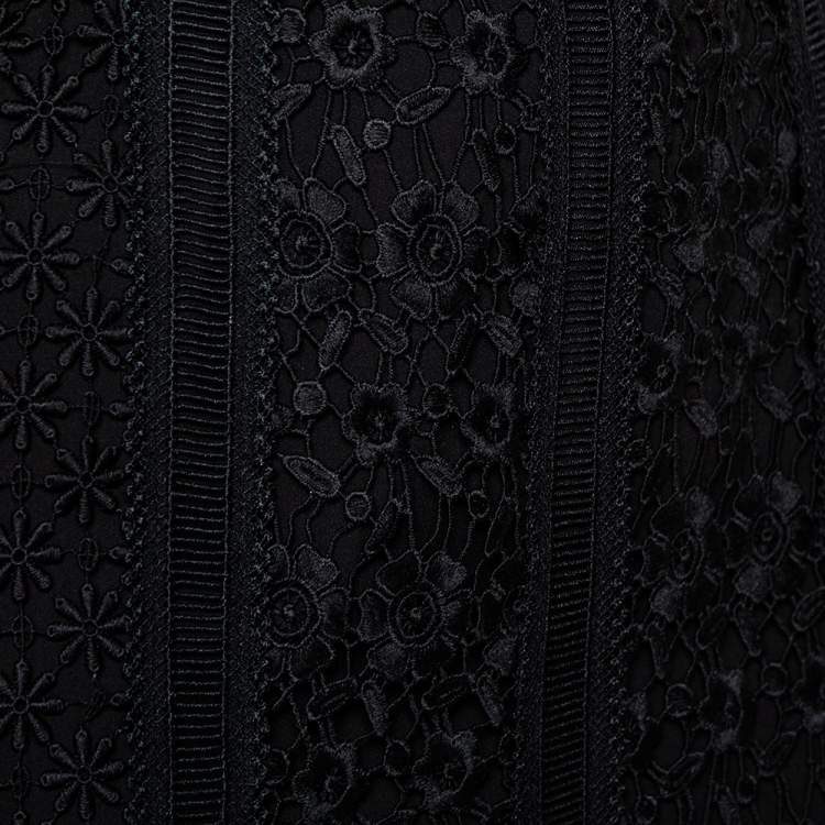 Pre Owned Self Portrait Black Guipure Lace Cutout Detail Maxi Dress M