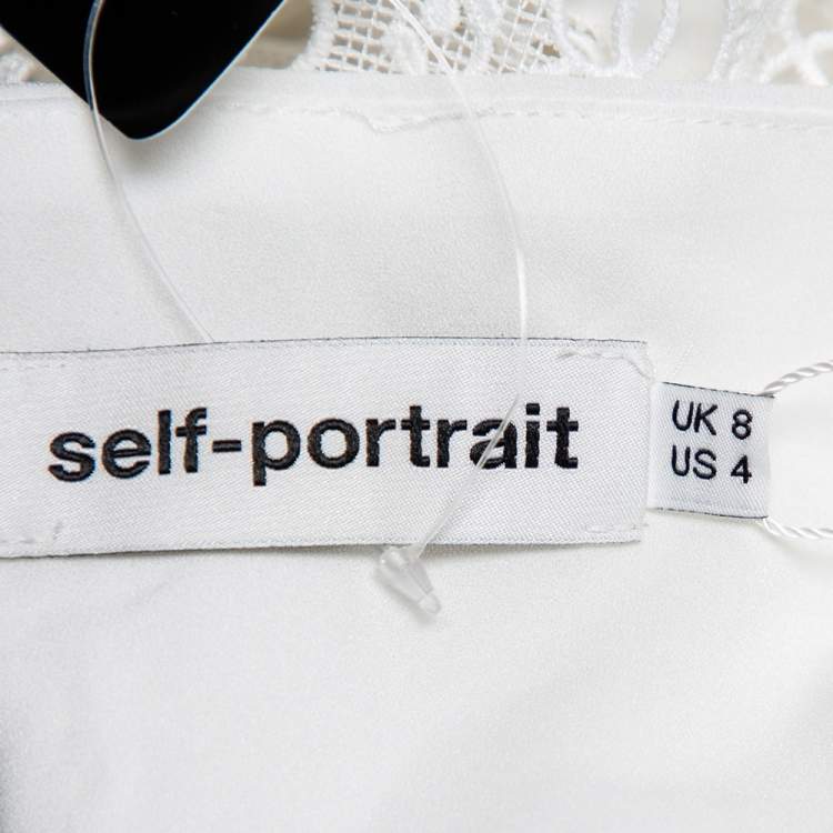 Pre Owned Self Portrait White Lace & Pleated Chiffon Paneled Contrast Trim Maxi Dress S