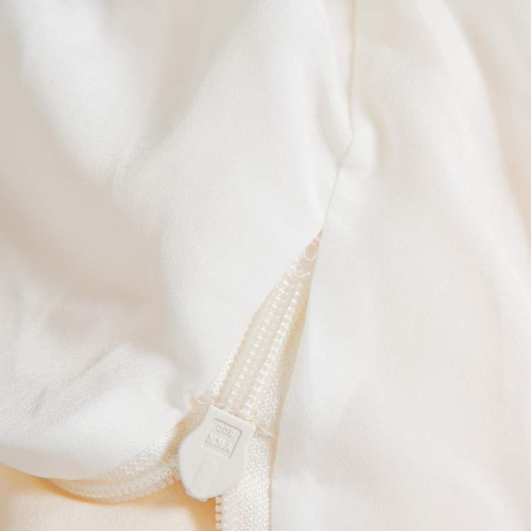 Pre Owned Self Portrait Cream Embroidered Crepe Contrast Paneled Belted Maxi Dress S