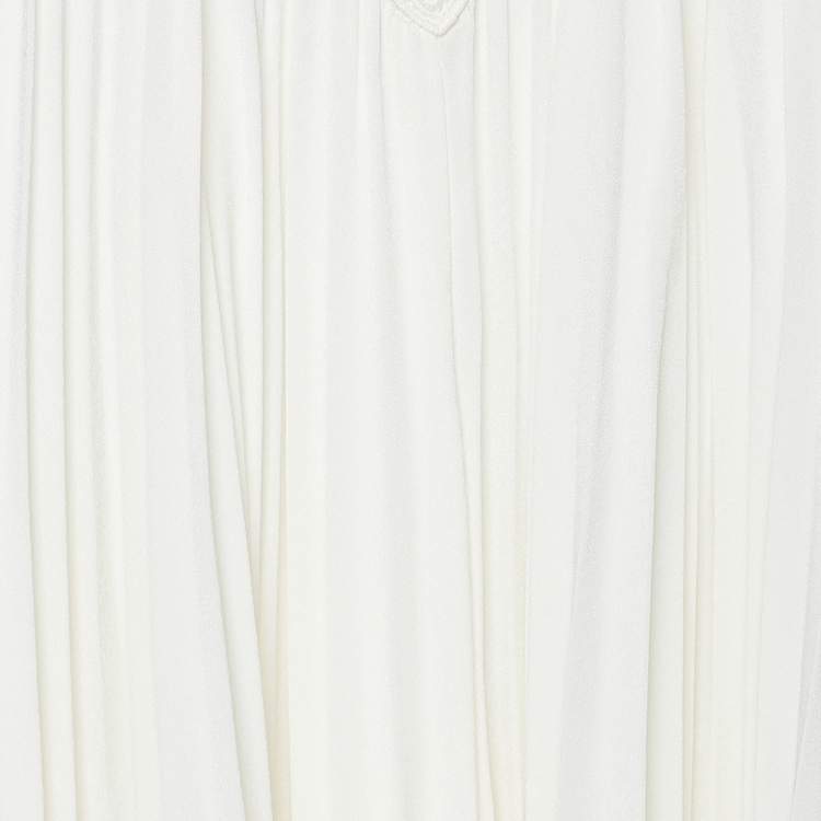 مملوكة مسبقًا Self Portrait Off-White Crepe Lace Trim Pleated Off Shoulder Dress L