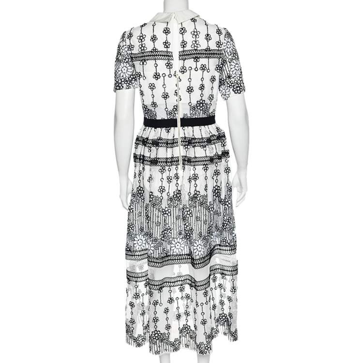 مملوكة مسبقًا Self-Portrait White Daisy Sequined Mesh Midi Dress M
