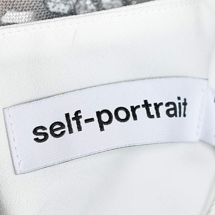 مملوكة مسبقًا Self-Portrait White Daisy Sequined Mesh Midi Dress M