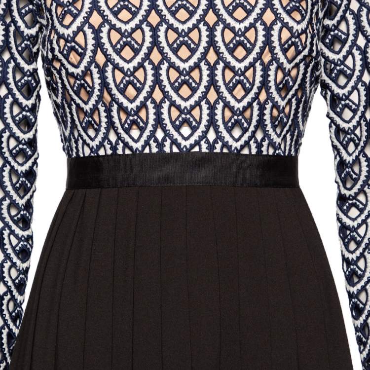 Pre Owned Self-Portrait Monochrome Sweetheart Lace Long Sleeve Maxi Dress S