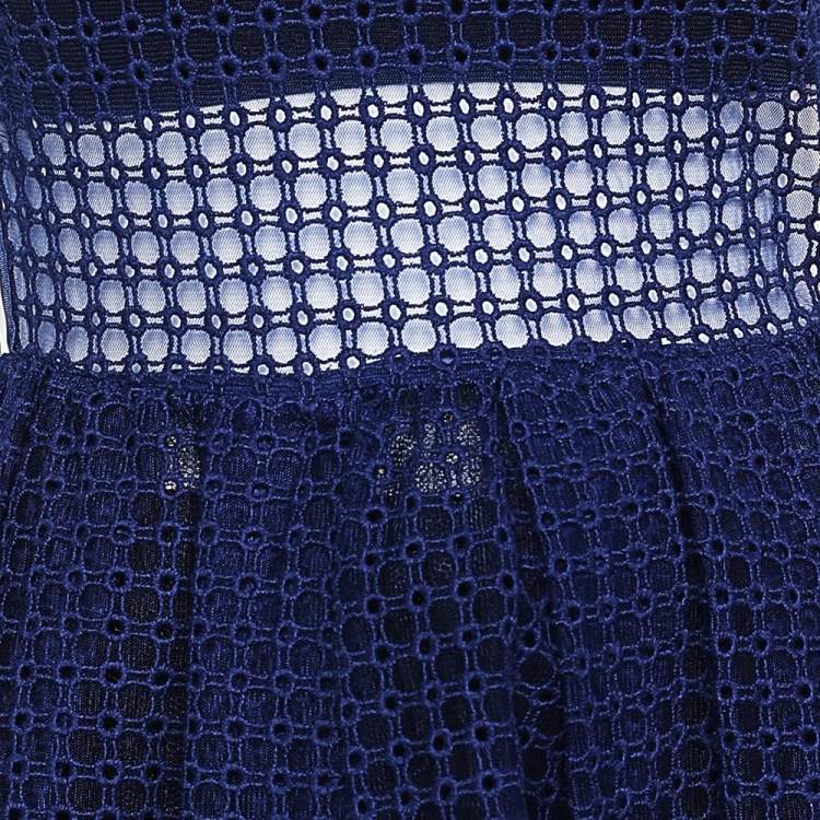 Pre Owned Self-Portrait Navy Blue Guipure Lace Sculpted Peplum Top S