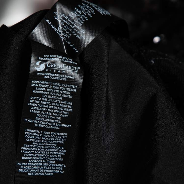 مملوكة مسبقًا Self-Portrait Black Sequin Embellished Tulle Tiered Gown S