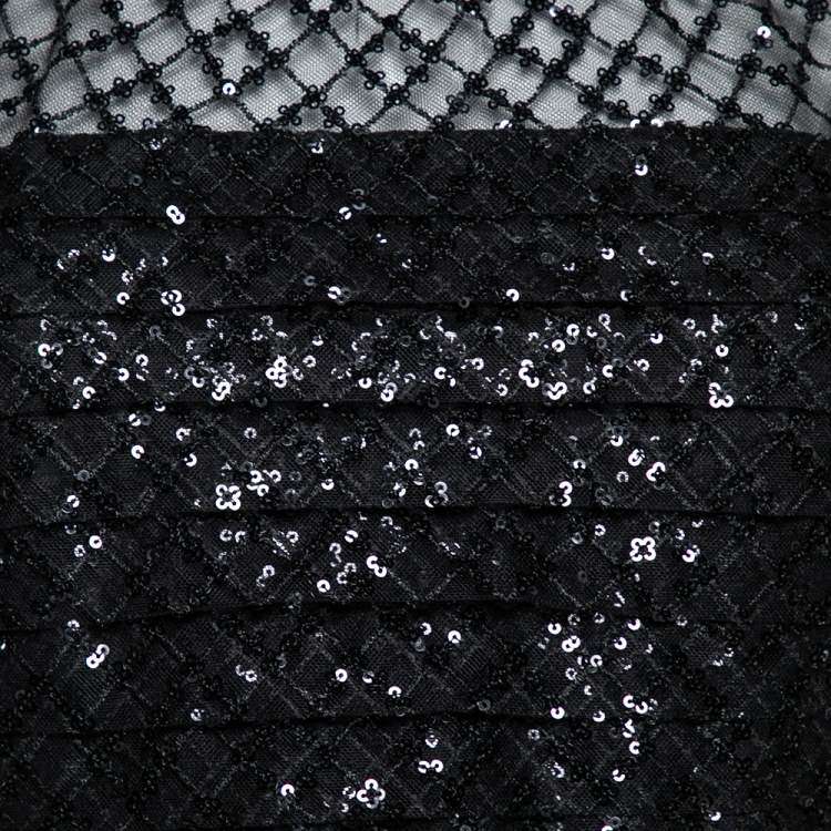 مملوكة مسبقًا Self-Portrait Black Sequin Embellished Tulle Tiered Gown S