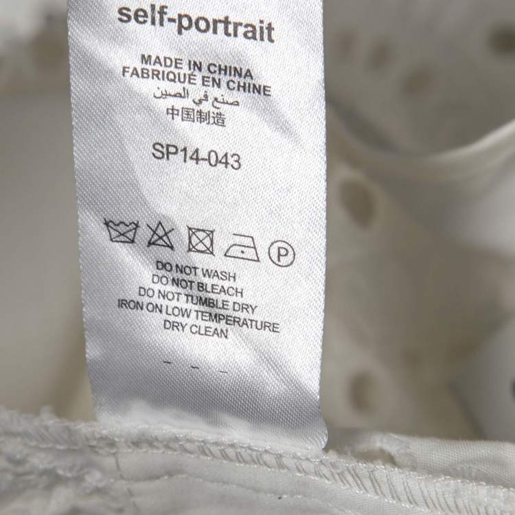 Pre Owned Self-Portrait White Eyelet Trimmed Cotton Button Front Top M