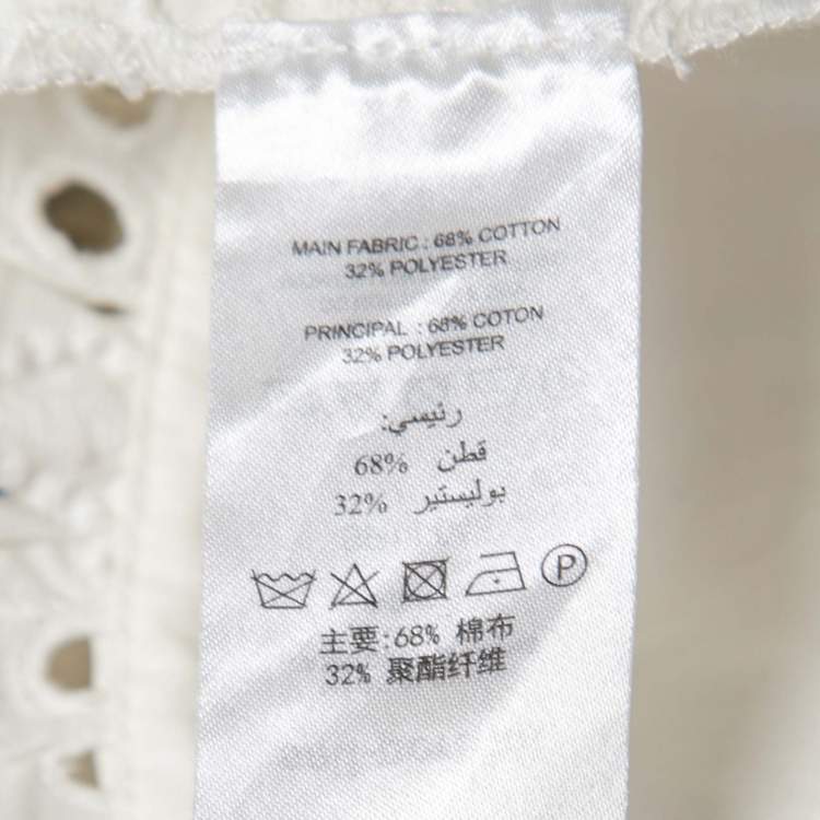 Pre Owned Self-Portrait White Eyelet Trimmed Cotton Button Front Top M