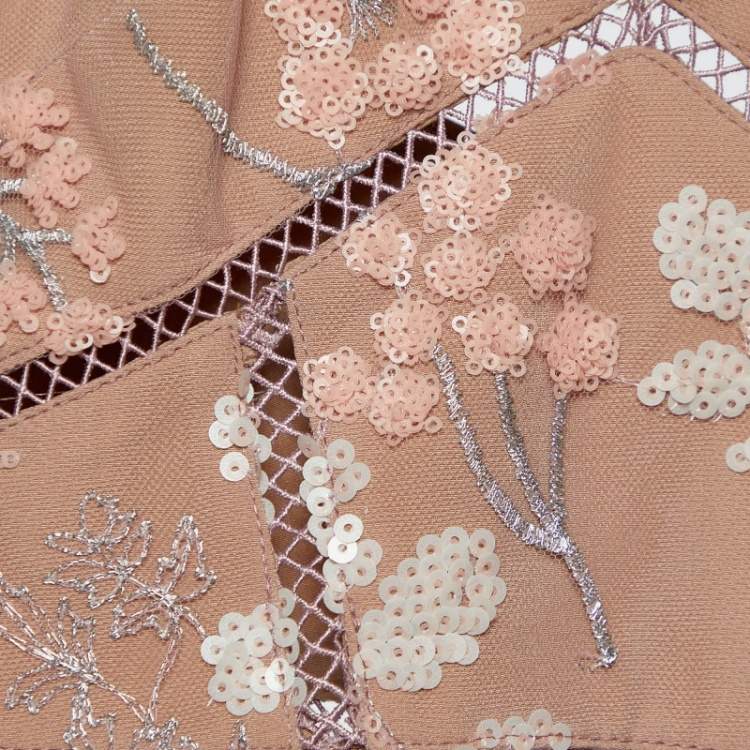 Pre Owned Self-Portrait Pink Tulle Floral Embellished Midi Dress XS