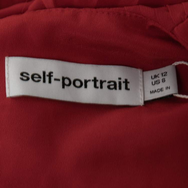 Pre Owned Self-Portrait Red Chiffon Pleated Belted Mini Dress M
