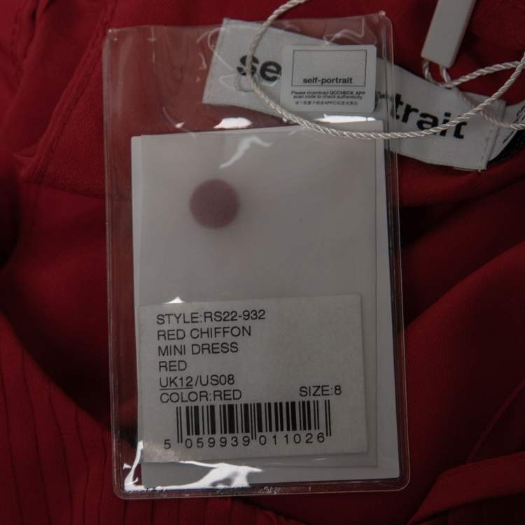 Pre Owned Self-Portrait Red Chiffon Pleated Belted Mini Dress M