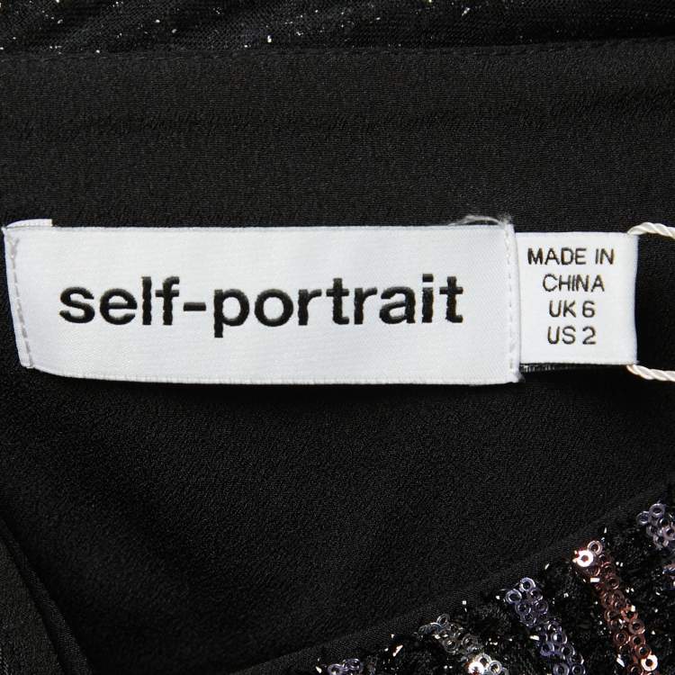 Pre Owned Self-Portrait Black Sequined Tiered Maxi Dress S