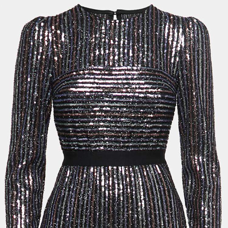Pre Owned Self-Portrait Black Sequined Tiered Maxi Dress S