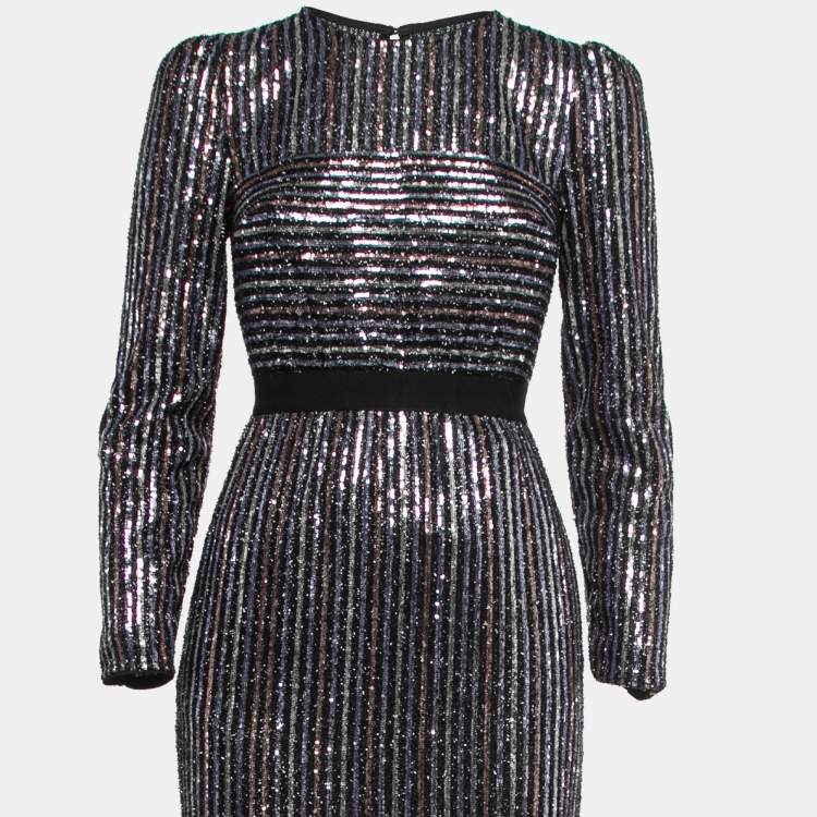 Pre Owned Self-Portrait Black Sequined Tiered Maxi Dress S