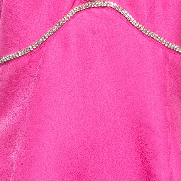 Pre Owned Self-Portrait Pink Jacquard Rhinestone-Embellished Midi Dress L