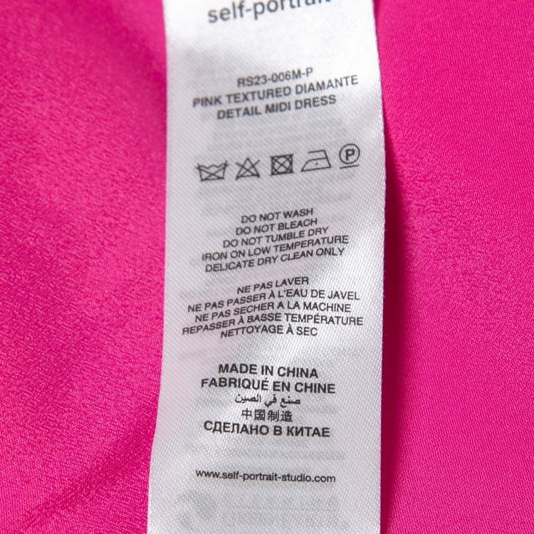 Pre Owned Self-Portrait Pink Jacquard Rhinestone-Embellished Midi Dress L