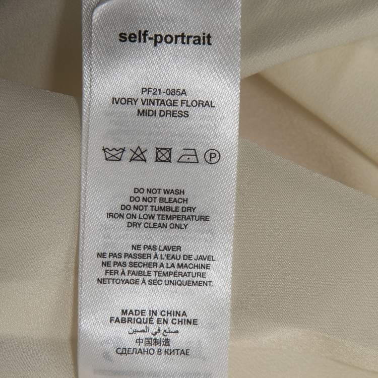 Pre Owned Self-Portrait White Ivory Floral Printed Taffeta Midi Dress L