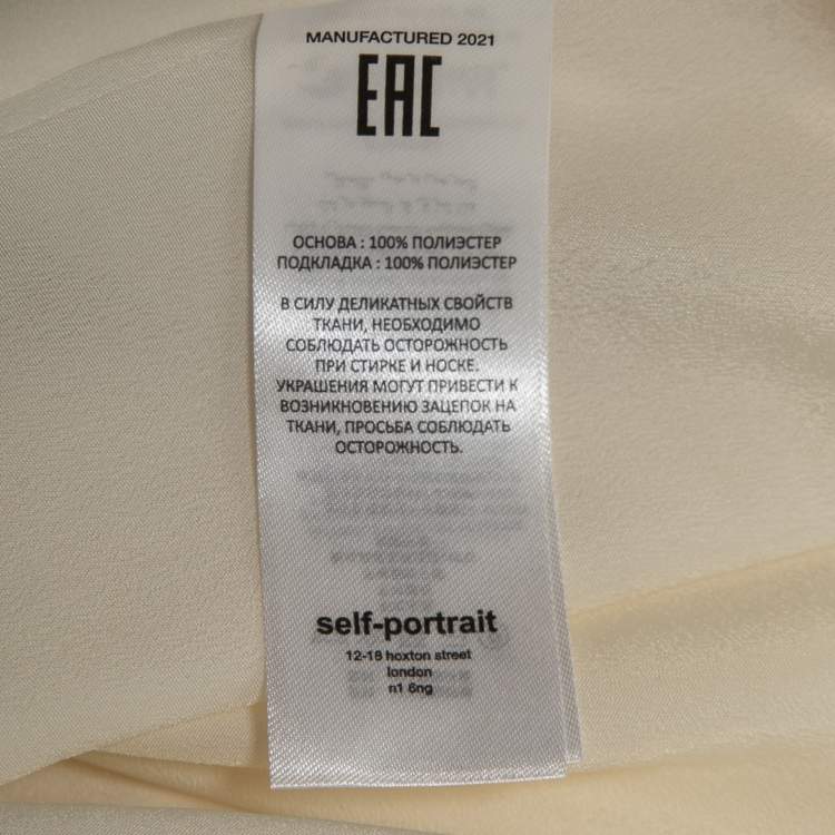 Pre Owned Self-Portrait White Ivory Floral Printed Taffeta Midi Dress L