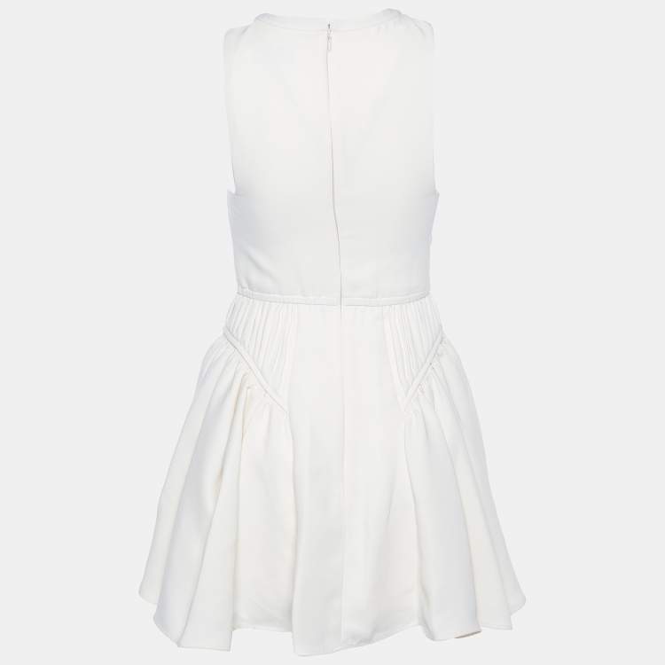 Pre Owned Self-Portrait Cream Crepe Scallop Sleeveless Mini Dress XS