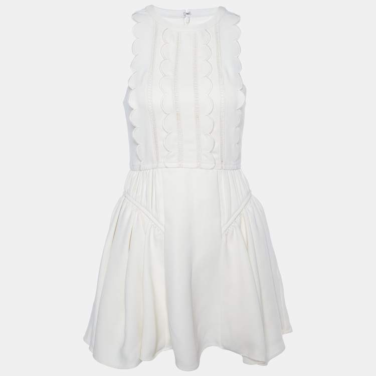 Pre Owned Self-Portrait Cream Crepe Scallop Sleeveless Mini Dress XS