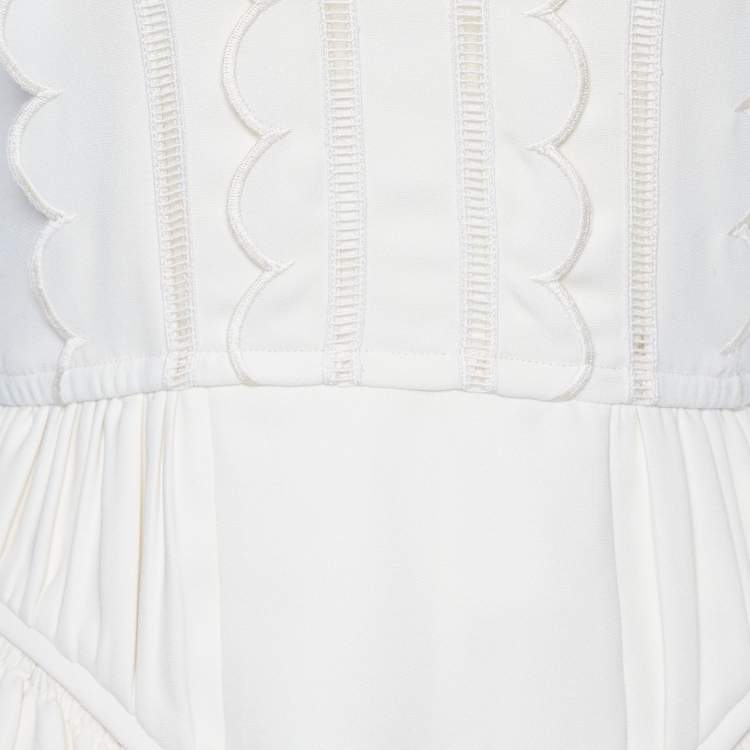 Pre Owned Self-Portrait Cream Crepe Scallop Sleeveless Mini Dress XS