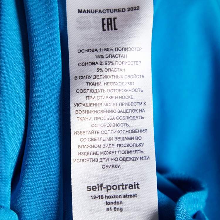 Pre Owned Self-Portrait Blue Jersey & Tulle Sleeve Ruched One Shoulder Mini Dress L